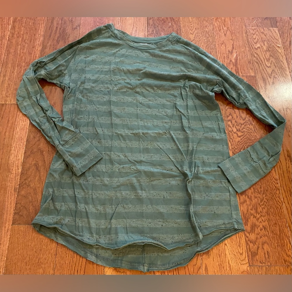 Free People Olive Green Striped Long Sleeve Tee